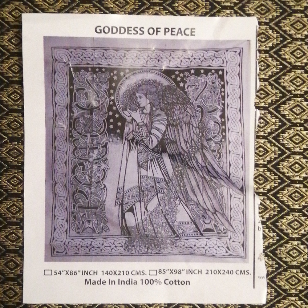 ✨ WITCHY✨Boho* GODDESS OF PEACE* 🕊️ large black & white tapestry! 54"x 86"- new
